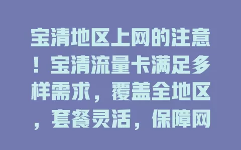 宝清地区上网的注意！宝清流量卡满足多样需求，覆盖全地区，套餐灵活，保障网络畅，是上网得力助手