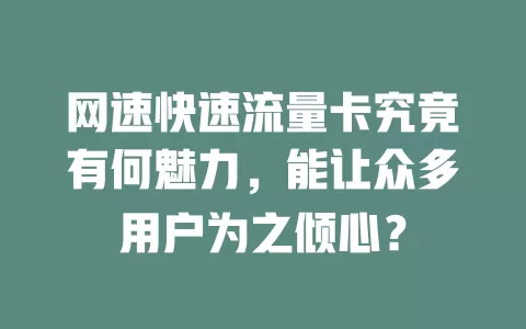 网速快速流量卡究竟有何魅力，能让众多用户为之倾心？
