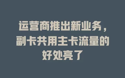 运营商推出新业务，副卡共用主卡流量的好处亮了