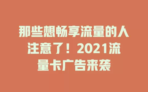 那些想畅享流量的人注意了！2021流量卡广告来袭