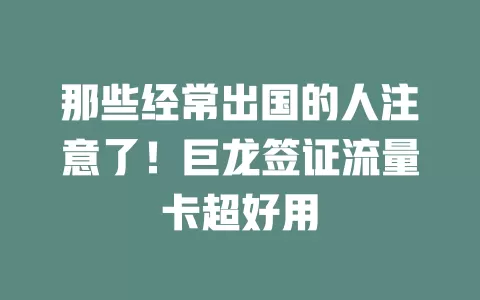 那些经常出国的人注意了！巨龙签证流量卡超好用