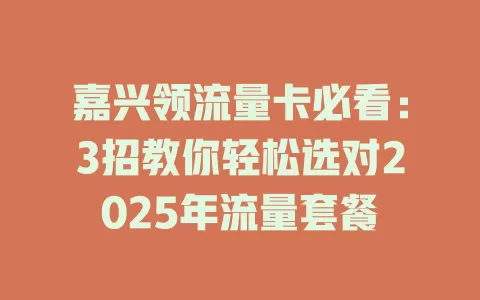 嘉兴领流量卡必看：3招教你轻松选对2025年流量套餐