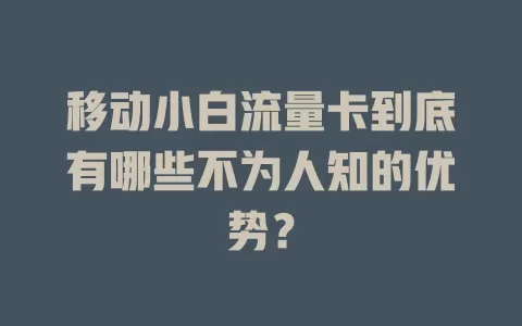 移动小白流量卡到底有哪些不为人知的优势？