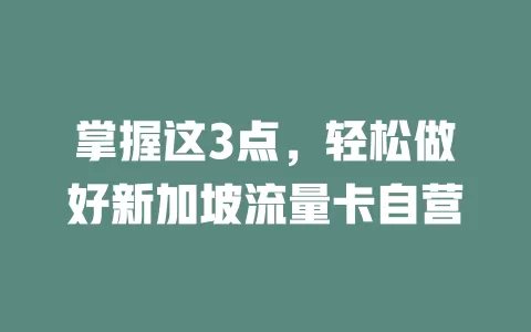 掌握这3点，轻松做好新加坡流量卡自营