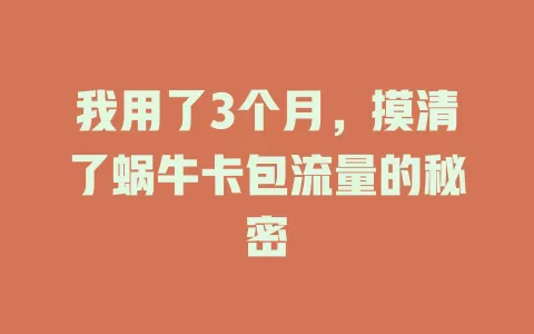 我用了3个月，摸清了蜗牛卡包流量的秘密