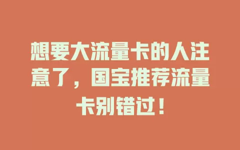 想要大流量卡的人注意了，国宝推荐流量卡别错过！