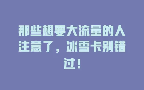 那些想要大流量的人注意了，冰雪卡别错过！