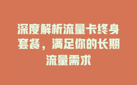 深度解析流量卡终身套餐，满足你的长期流量需求
