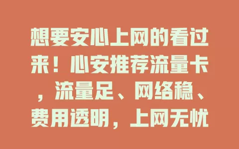 想要安心上网的看过来！心安推荐流量卡，流量足、网络稳、费用透明，上网无忧