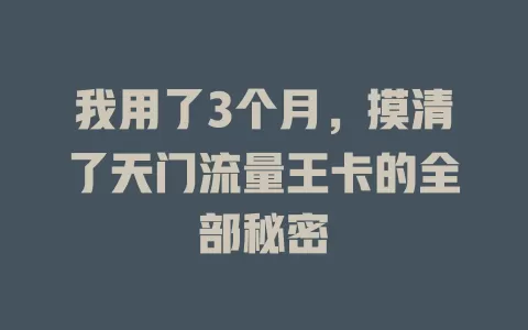 我用了3个月，摸清了天门流量王卡的全部秘密