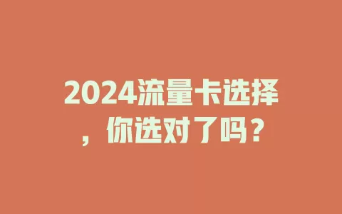 2024流量卡选择，你选对了吗？