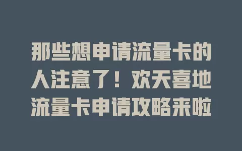 那些想申请流量卡的人注意了！欢天喜地流量卡申请攻略来啦
