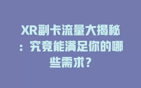 XR副卡流量大揭秘：究竟能满足你的哪些需求？