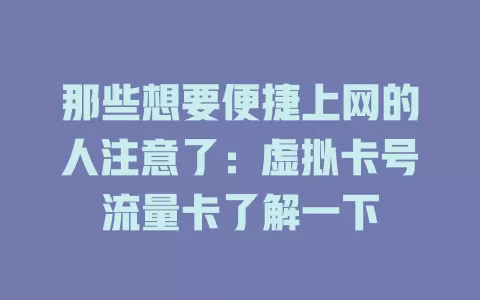 那些想要便捷上网的人注意了：虚拟卡号流量卡了解一下