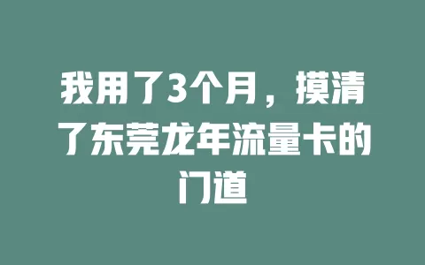 我用了3个月，摸清了东莞龙年流量卡的门道