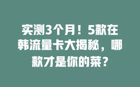 实测3个月！5款在韩流量卡大揭秘，哪款才是你的菜？