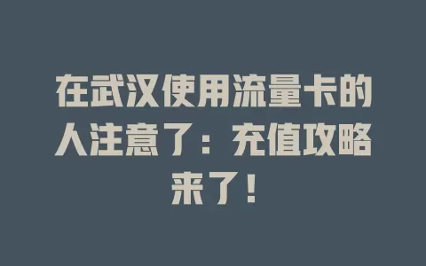 在武汉使用流量卡的人注意了：充值攻略来了！
