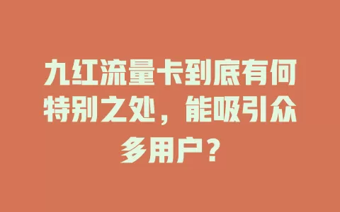九红流量卡到底有何特别之处，能吸引众多用户？