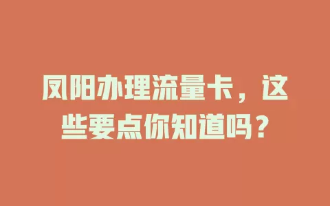 凤阳办理流量卡，这些要点你知道吗？
