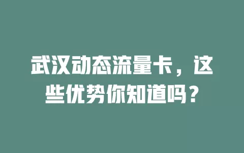 武汉动态流量卡，这些优势你知道吗？