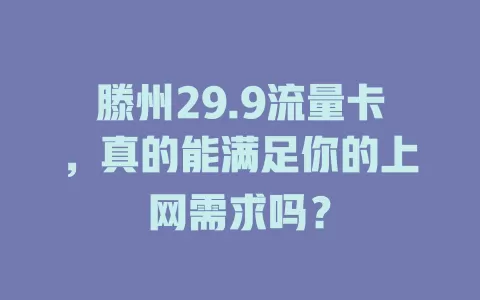 滕州29.9流量卡，真的能满足你的上网需求吗？
