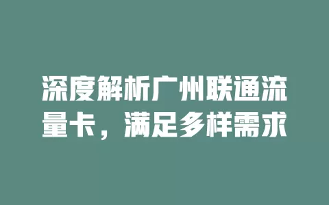 深度解析广州联通流量卡，满足多样需求