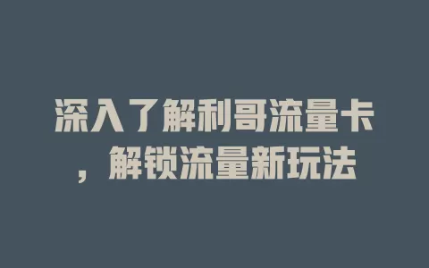 深入了解利哥流量卡，解锁流量新玩法