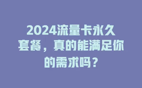 2024流量卡永久套餐，真的能满足你的需求吗？
