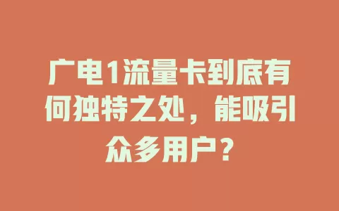 广电1流量卡到底有何独特之处，能吸引众多用户？
