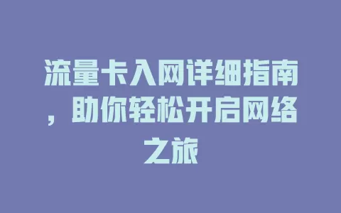 流量卡入网详细指南，助你轻松开启网络之旅