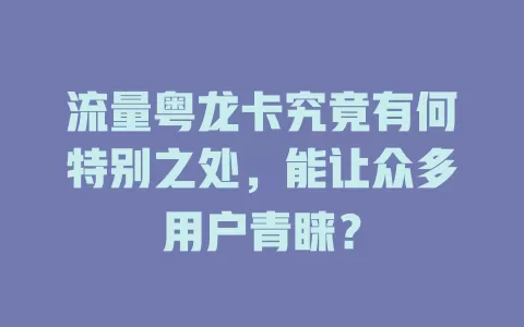 流量粤龙卡究竟有何特别之处，能让众多用户青睐？