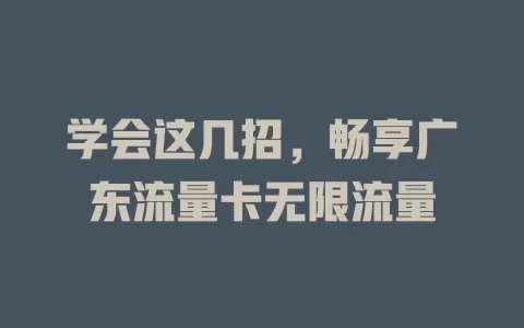 学会这几招，畅享广东流量卡无限流量