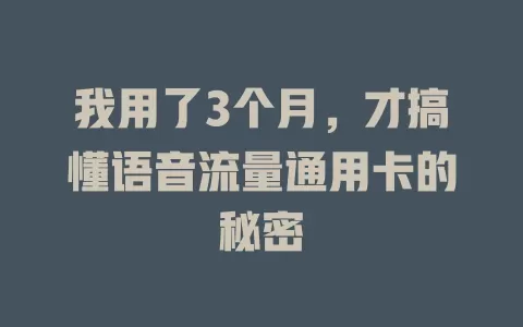 我用了3个月，才搞懂语音流量通用卡的秘密