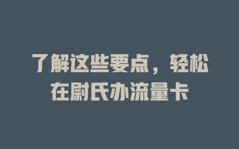 了解这些要点，轻松在尉氏办流量卡