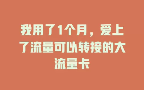 我用了1个月，爱上了流量可以转接的大流量卡