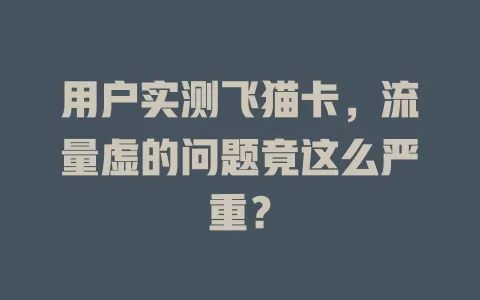 用户实测飞猫卡，流量虚的问题竟这么严重？