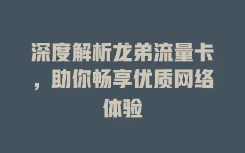 深度解析龙弟流量卡，助你畅享优质网络体验