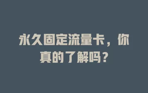 永久固定流量卡，你真的了解吗？