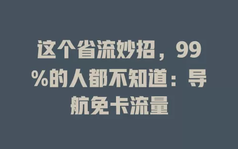 这个省流妙招，99%的人都不知道：导航免卡流量