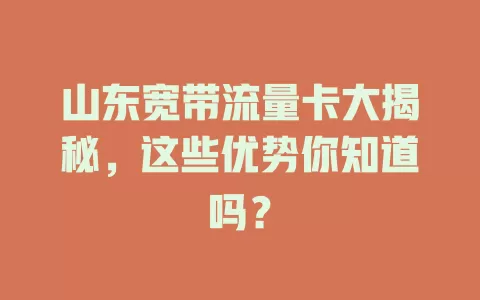 山东宽带流量卡大揭秘，这些优势你知道吗？