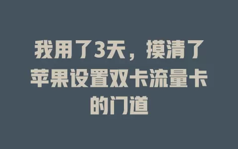 我用了3天，摸清了苹果设置双卡流量卡的门道
