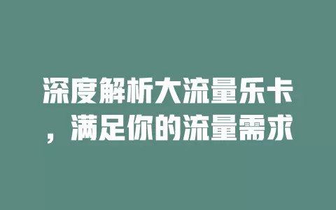 深度解析大流量乐卡，满足你的流量需求