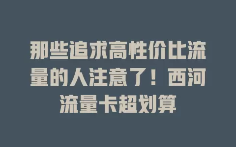 那些追求高性价比流量的人注意了！西河流量卡超划算