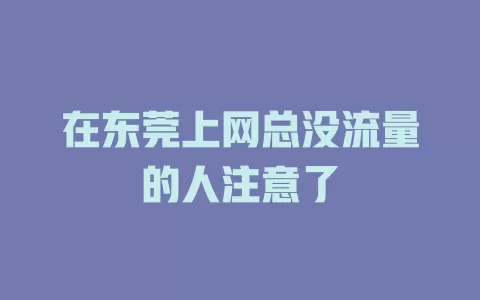 在东莞上网总没流量的人注意了
