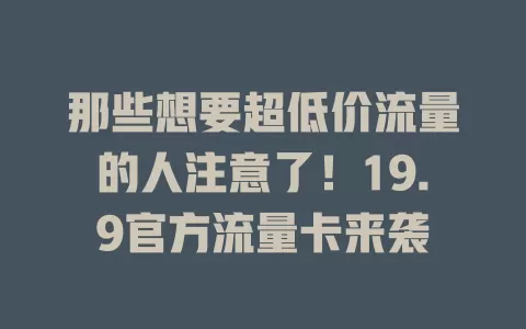 那些想要超低价流量的人注意了！19.9官方流量卡来袭