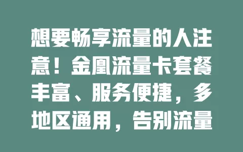 想要畅享流量的人注意！金凰流量卡套餐丰富、服务便捷，多地区通用，告别流量烦恼