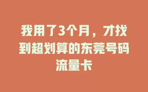 我用了3个月，才找到超划算的东莞号码流量卡