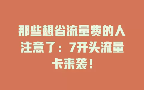 那些想省流量费的人注意了：7开头流量卡来袭！