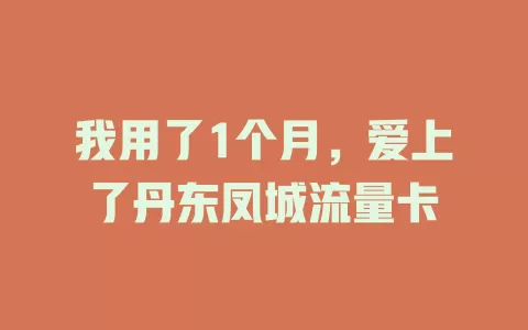我用了1个月，爱上了丹东凤城流量卡