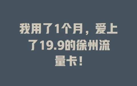 我用了1个月，爱上了19.9的徐州流量卡！
